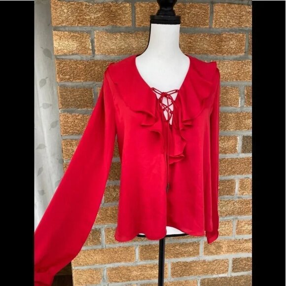 L'Academie The Ruffle Boho Blouse Cabernet small - Picture 4 of 10